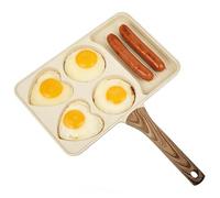 Genérico Eierpfanne 35 5X27 5Cm - Vierfach Antihaft, Metall Kochgeschirr | Bratpfanne Frühstück Omelett Hamburger Fleisch Fisch Küche Camping Grillen Wohnung Abnehmbarer Holzgriff Multifunktional