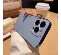 Genérico Electroplated Matte Acrylic Tempered Glass for iPhone Protective Case for iPhone 16 15 14 13 12 11 Pro MAX, 2024 New Ultra-Thin Frosted Original Color Acrylic Phone Cover (14Pro,Blue)