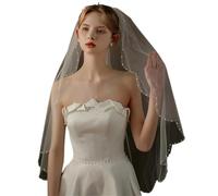 Genérico Elegant 1-Layer Bridal Veil with Handmade Beading Edge - White Wedding Headdress for Brides