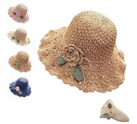 Genérico Elegant Crochet Straw Hat with Ruffle Detail, Womens Summer Beach Straw Cap, Summer Beach UV Protection Hand-Woven Sun Hat (Khaki)