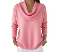 Genérico Elegant Vintage Soft Triangle Neck Sweater Top Women’s Long Sleeve Knit Pullover Comfy Hip Length Shawl Collar Winter Wear
