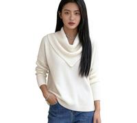 Genérico Elegant Vintage Soft Triangle Neck Sweater Top Women’s Long Sleeve Knit Pullover Comfy Hip Length Shawl Collar Winter Wear