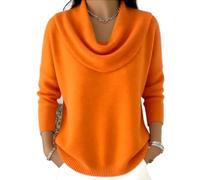 Genérico Elegant Vintage Soft Triangle Neck Sweater Top Women’s Long Sleeve Knit Pullover Comfy Hip Length Shawl Collar Winter Wear