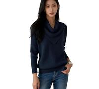 Genérico Elegant Vintage Soft Triangle Neck Sweater Top Women’s Long Sleeve Knit Pullover Comfy Hip Length Shawl Collar Winter Wear