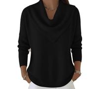 Genérico Elegant Vintage Soft Triangle Neck Sweater Top Women’s Long Sleeve Knit Pullover Comfy Hip Length Shawl Collar Winter Wear