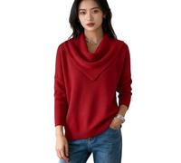 Genérico Elegant Vintage Soft Triangle Neck Sweater Top Women’s Long Sleeve Knit Pullover Comfy Hip Length Shawl Collar Winter Wear