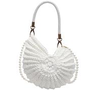 Genérico Elegante Clutch Boho de Crochet - Bolso de Playa Artesanal de Conchas y Cuentas con Perla y Correa de Cuero (White)