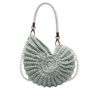 Genérico Elegante Clutch Boho de Crochet - Bolso de Playa Artesanal de Conchas y Cuentas con Perla y Correa de Cuero (Blue)
