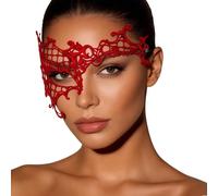 Genérico Elegante disfraz gótico de media cara con encaje y ojos para mascarada. (Red, One Size)