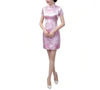 Genérico Elegante Vestido Corto Qipao para cóctel Formal y Noche con Bordado Floral (S)