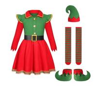 Genérico Elfo Niño Conjunto de Navidad Familia Disfraz Elfo Disfraz de niña Vestido Familia niños niña Carnaval Falda Sombreros Calcetines Navidad Santa para San Patricio Día y Cosplay