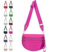 Genérico Elysir Crossbody Bag for Women, Adjustable Shoulder Strap, Waterproof Oxford Cloth, Double Pockets for Travel and Everyday (Hot Pink)