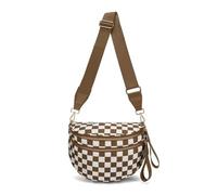 Genérico Elysir Crossbody Bag, Roomie Bum Bag, Adjustable Shoulder Strap, for Women, Double Pockets With Large Capacity (caramel checkered)