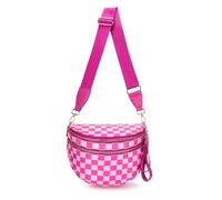 Genérico Elysir Crossbody Bag, Roomie Bum Bag, Adjustable Shoulder Strap, for Women, Double Pockets With Large Capacity (rose red checkered)