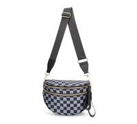 Genérico Elysir Crossbody Bag, Roomie Bum Bag, Adjustable Shoulder Strap, for Women, Double Pockets With Large Capacity (black and gray checkered)