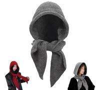 Genérico Embellished Knit Bonnet, 2-in-1 Women Winter Knitted Hooded Hat Scarf, Winter Versatile Knitted Hooded Scarf For Women (Gray)