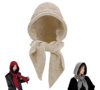 Genérico Embellished Knit Bonnet, 2-in-1 Women Winter Knitted Hooded Hat Scarf, Winter Versatile Knitted Hooded Scarf For Women (Beige)