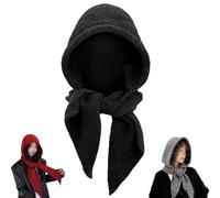 Genérico Embellished Knit Bonnet, 2-in-1 Women Winter Knitted Hooded Hat Scarf, Winter Versatile Knitted Hooded Scarf For Women (Black)