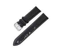 Genérico Embossed Leather Watchbands 12/14/16/18/20/22mm Watch Band Strap Stainless Steel Buckle 10 Colors Leather Belt Bracelets(Black-white line,12mm)