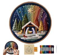 Genérico Embroidery Kit - Nativity Scene Stitching, Stamped Holiday Pattern Set, Festive DIY Design, Relaxing Craft Activity, Premium Needlework Kit, Decor for Home Travel, 5.91x5.91 inches