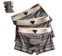 Genérico Empiricala Retro Pattern Men's Cotton Boxer Briefs Breathable Mesh Cotton Boxer Briefs for Men Pack Seamless 3PCS (3PCS-E,L)