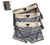 Genérico Empiricala Retro Pattern Men's Cotton Boxer Briefs Breathable Mesh Cotton Boxer Briefs for Men Pack Seamless 3PCS (3PCS-B,XL)