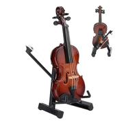 Genérico en miniatura violín, modelo de pantalla de madera, 2,76 x 0,91 x 0,39 pulgadas Collectible Desk Ornament, Handcrafted Detailed Design, Includes Holder for Bedroom Shelf Decor