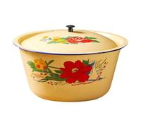 Genérico Enamel Basin - Vintage Enamel Lard Oil Basin With Lid, Enamelware Kitchen Mixing Bowl, Avoid Dust Contamination, Multifunctional Dishware & Serving Pieces For Ramen, Rice, Noodle, Cereal