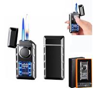 Genérico Encendedor Multifuncional de Doble Llama con Luces de Colores,Encendedor de inducción Inteligente de combustión Directa,Encendedor Vintage de Doble Llama,para Hombres (A)