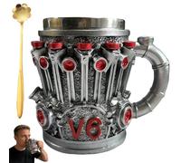 Genérico Engine Mug-350ml Cool Kitchen Drinkware with Handle, Personalized Mechanical Cylinder Design Coffee Mugs, Double Wall 3D Insulated Engine Stainless Steel Beer Cup for Car Lovers
