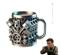 Genérico Engine-Themed Coffee Mug V6-V12,Ultimate V8 Engine Gift Mug & Dream Cup For Car Enthusiasts Engines Stainless Steel Coffee Mugs with Handle,for Coffes, Tea (V6 Silver 200ml)