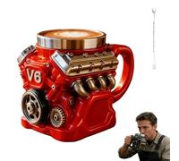 Genérico Engine-Themed Coffee Mug V6-V12,Ultimate V8 Engine Gift Mug & Dream Cup For Car Enthusiasts Engines Stainless Steel Coffee Mugs with Handle,for Coffes, Tea (V6 Red 200ml)