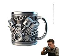 Genérico Engine-Themed Coffee Mug V6-V12,Ultimate V8 Engine Gift Mug & Dream Cup For Car Enthusiasts Engines Stainless Steel Coffee Mugs with Handle,for Coffes, Tea (V8 Silver 200ml)