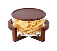 Genérico Ensaladera en - Juego de platos para servir con base de madera, gran capacidad, decoración de mesa en robusto | familiares, ensalada, pasta, postre, dic