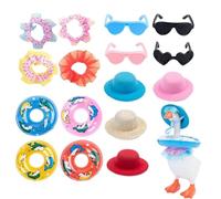 Genérico Ensemble Chapeau De Paille D'été Little Goose - Lunettes De Rayées à Manches Courtes Et Collier | Ensemble Des Vêtements Little Duck | Accessoires Oie Bureau Pour Statue Animalière