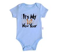 Genérico Ensemble de Nouvel An pour bébé garçon et fille, Combinaison en Coton Doux Avec imprimé lettre, Cadeau de fête pour Nouveau-né de 0 à 24 mois (Light Blue, 9-12 Months)