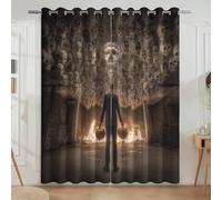 Genérico Entra en la Oscuridad Surrealista Ilust Calabaza Esqueleto Halloween Cortina para Sala de Estar - SúPer Suaves Cortinas Térmica con Ojales, Morado Real, 140An x 220Al cm (2 Paneles)