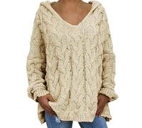 Genérico ersey Cuello Vuelto Mujer Rojo Suéter de Manga Larga con Capucha de Color sólido de Talla Grande Suelto a la para Mujer Blusas Mujer Manga Larga (Beige, XXXL)