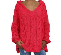Genérico ersey Cuello Vuelto Mujer Rojo Suéter de Manga Larga con Capucha de Color sólido de Talla Grande Suelto a la para Mujer Blusas Mujer Manga Larga (Red, L)