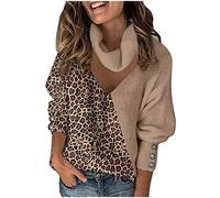 Genérico ersey De Mujer Invierno Suéter de Cuello de Manga Larga con Retazos Estampado Fashoin para Mujer Top de Punto ersey Invierno Mujer Ancho (Brown, L)