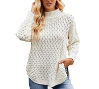 Genérico ersey Granate Cuello Vuelto Mujer Suéter Casual de Punto Perezoso Suelto de Color sólido de para Mujer erseys SeñOra lva (White, S)