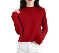 Genérico ersey Mujer nco Women's Autumn and Winter New Line Pure Wool Semi High Collar Hollow Bottom Knitted Sweater Camisetas De Fiesta Mujer (Red, L)