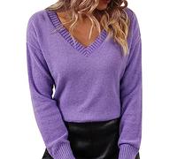 Genérico ersey Mujer Punto De ico Suéter de Manga Larga con Cuello en V y Color Liso para Mujer ersey Navideno (Purple, L)