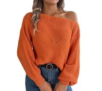 Genérico erseys Mujer inos Suéter de Manga Larga con Cuello en V y Hombros Descubiertos para Mujer, Color Liso, Informal, Recortado ersey Mujer Sexy (Orange, M)