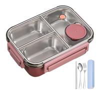 Genérico Escentio Bento Box de Acero Inoxidable - Contenedor de Almuerzo para Adultos, Portátil, Apilable, a Prueba de Fugas, Gran Capacidad, Apto para Lavavajillas (3 Compartimentos, Rojo)