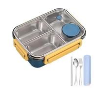 Genérico Escentio Bento Box de Acero Inoxidable - Portátil, Apilable, a Prueba de Fugas para Adultos - Gran Capacidad, Apto para Lavavajillas (3 Compartimentos, Azul)
