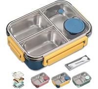 Genérico Escentio Lunch Box, 304 Stainless, Steel Portable Escentio Lunch Box with Tableware and Divided Compartments (Blue,Three)