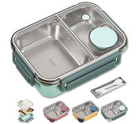Genérico Escentio Lunch Box, 304 Stainless, Steel Portable Escentio Lunch Box with Tableware and Divided Compartments (Green,Two)
