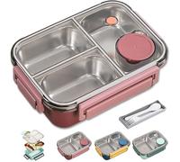 Genérico Escentio Lunch Box, 304 Stainless, Steel Portable Escentio Lunch Box with Tableware and Divided Compartments (Red,Three)