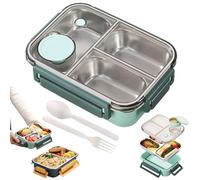 Genérico Escentio Lunch Box Set, Large Capacity Stainless Steel Portable Escentio Lunch Box with Tableware and Divided Compartments (Three Compartments Green)